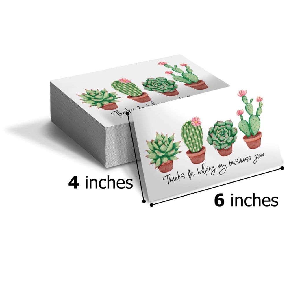 25 Premium Cardstock - Succulents Thank you cards 4 x 6 inch
